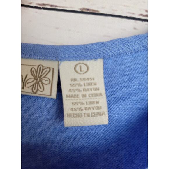 Vtg Jane Ashley Blue Floral Embroidered Linen Blend Shirt & Dress Size Large - Picture 12 of 15